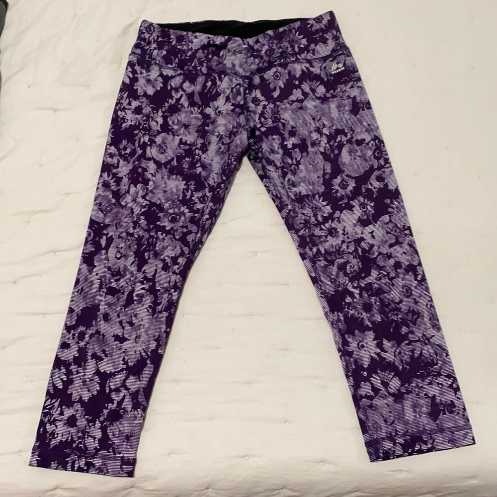 Purple and white floral capris